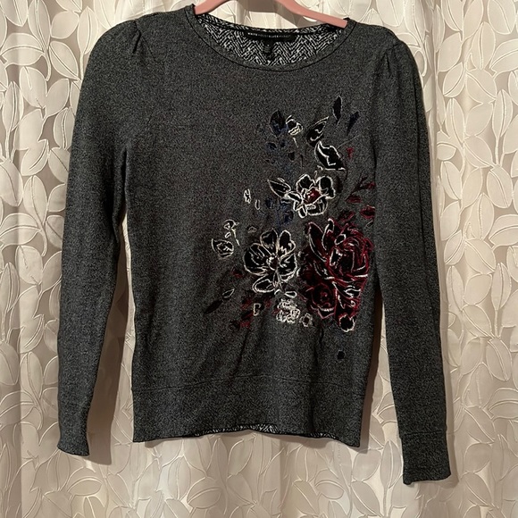 WHBM black floral cotton/modal sweater - Picture 1 of 5